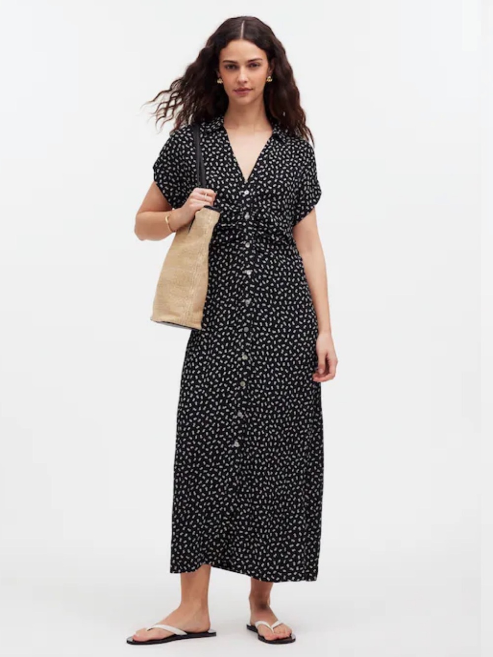 Madewell Button-Front Midi Shirtdress in Floral